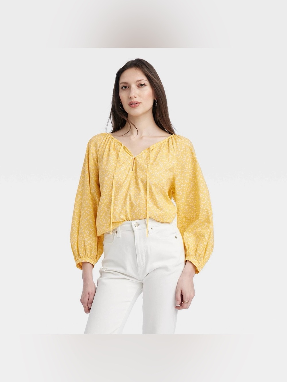 Universal Thread Yellow Floral Balloon Sleeve Top Blouse Women’s Size Medium